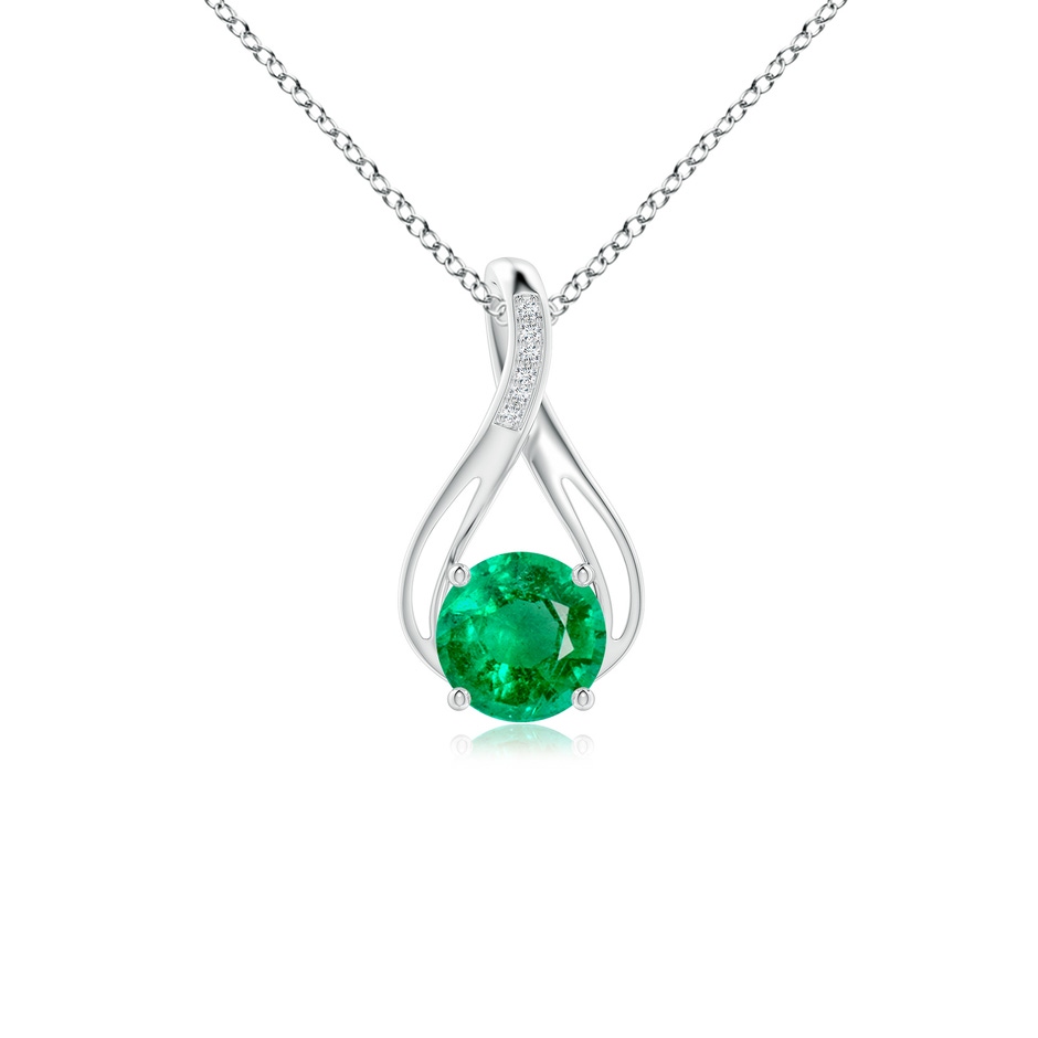 8mm AAA Round Emerald Infinity Twist Pendant with Diamonds in White Gold 