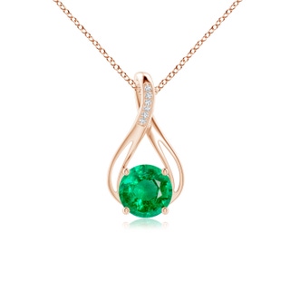 9mm AAA Round Emerald Infinity Twist Pendant with Diamonds in Rose Gold