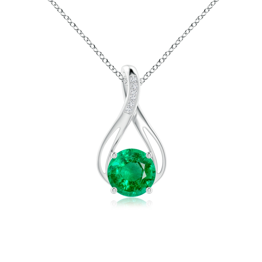 9mm AAA Round Emerald Infinity Twist Pendant with Diamonds in White Gold 