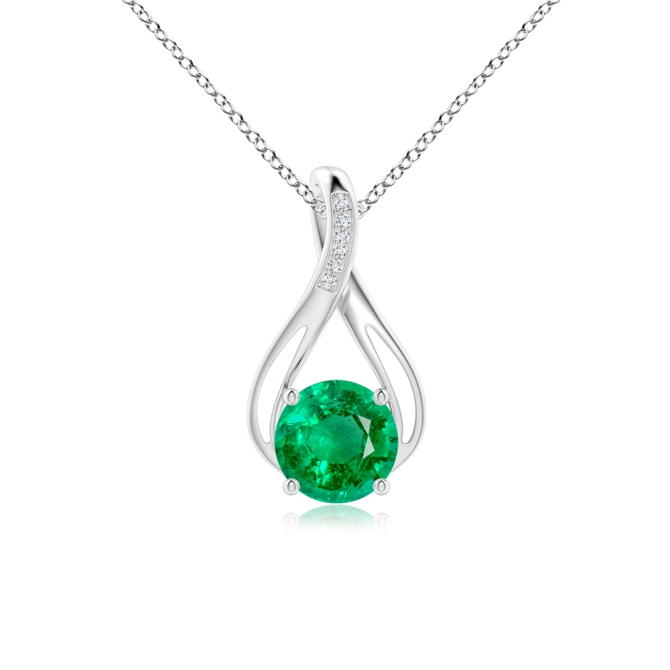 9mm AAA Round Emerald Infinity Twist Pendant with Diamonds in White Gold 