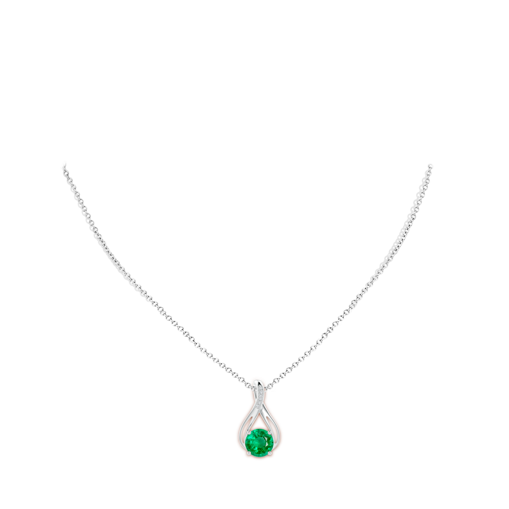 9mm AAA Round Emerald Infinity Twist Pendant with Diamonds in White Gold pen