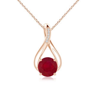 10mm AA Round Ruby Infinity Twist Pendant with Diamonds in Rose Gold