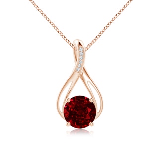 10mm AAAA Round Ruby Infinity Twist Pendant with Diamonds in Rose Gold