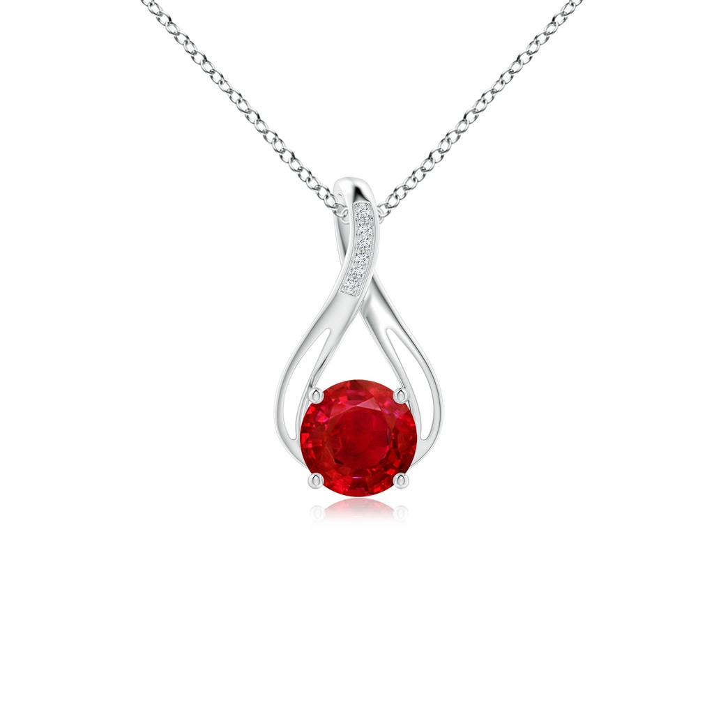 8mm AAA Round Ruby Infinity Twist Pendant with Diamonds in White Gold