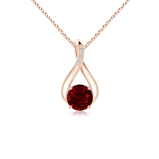 8mm AAAA Round Ruby Infinity Twist Pendant with Diamonds in Rose Gold