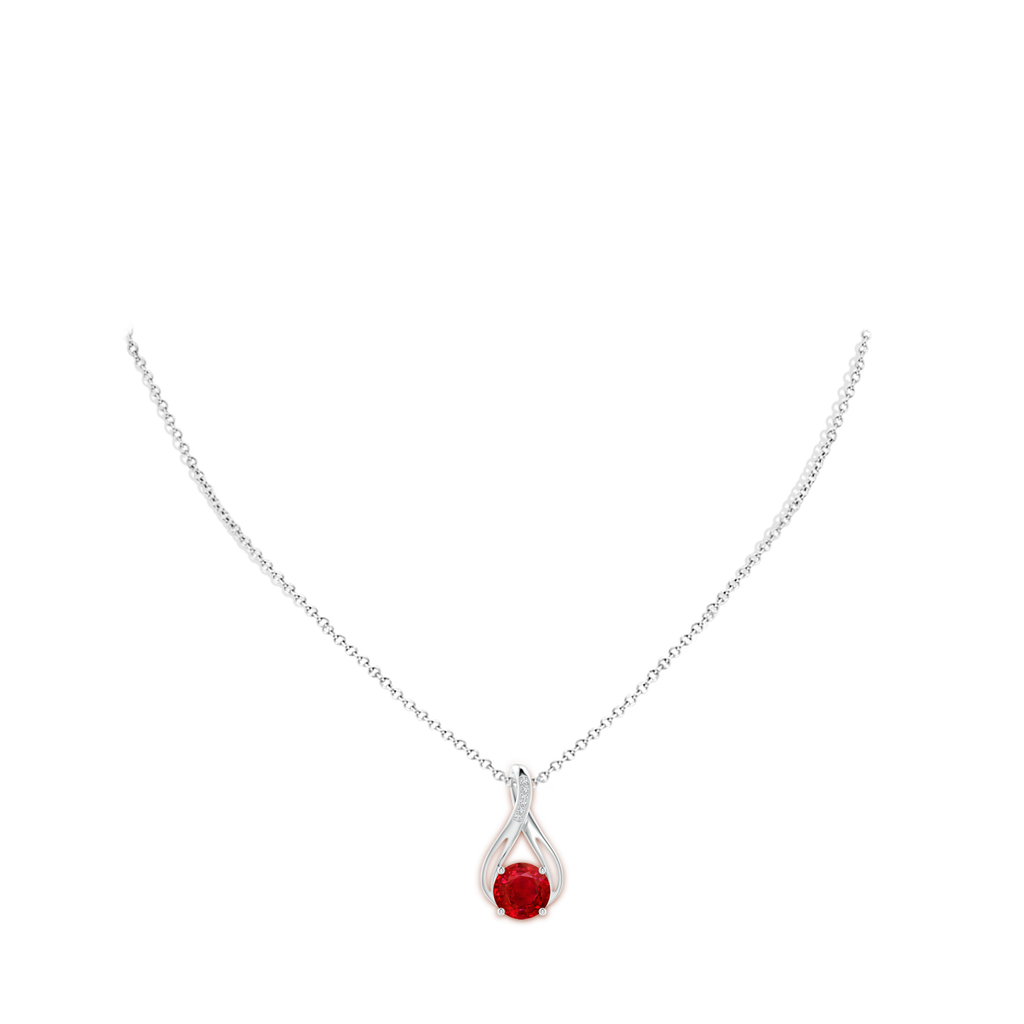 9mm AAA Round Ruby Infinity Twist Pendant with Diamonds in White Gold pen