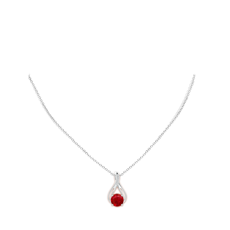 9mm AAA Round Ruby Infinity Twist Pendant with Diamonds in White Gold pen