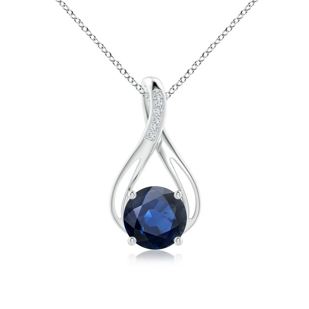 10mm AA Round Blue Sapphire Infinity Twist Pendant with Diamonds in White Gold 