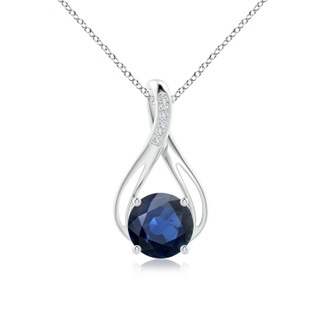 10mm AA Round Blue Sapphire Infinity Twist Pendant with Diamonds in White Gold