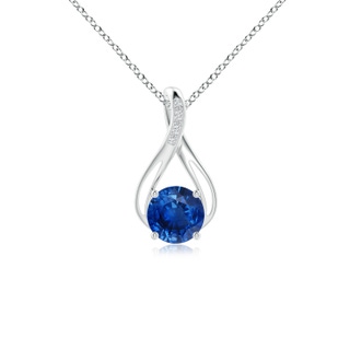 8mm AAA Round Blue Sapphire Infinity Twist Pendant with Diamonds in White Gold