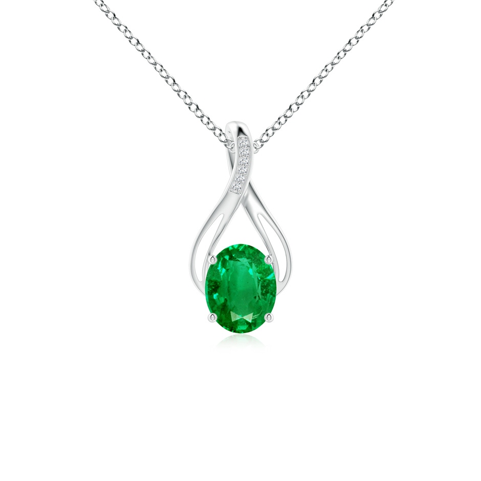 10x8mm AAA Oval Emerald Infinity Twist Pendant with Diamonds in White Gold 