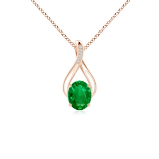 10x8mm AAAA Oval Emerald Infinity Twist Pendant with Diamonds in Rose Gold