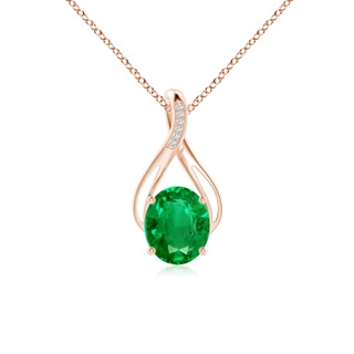 12x10mm AAA Oval Emerald Infinity Twist Pendant with Diamonds in Rose Gold