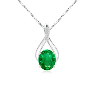 12x10mm AAA Oval Emerald Infinity Twist Pendant with Diamonds in White Gold