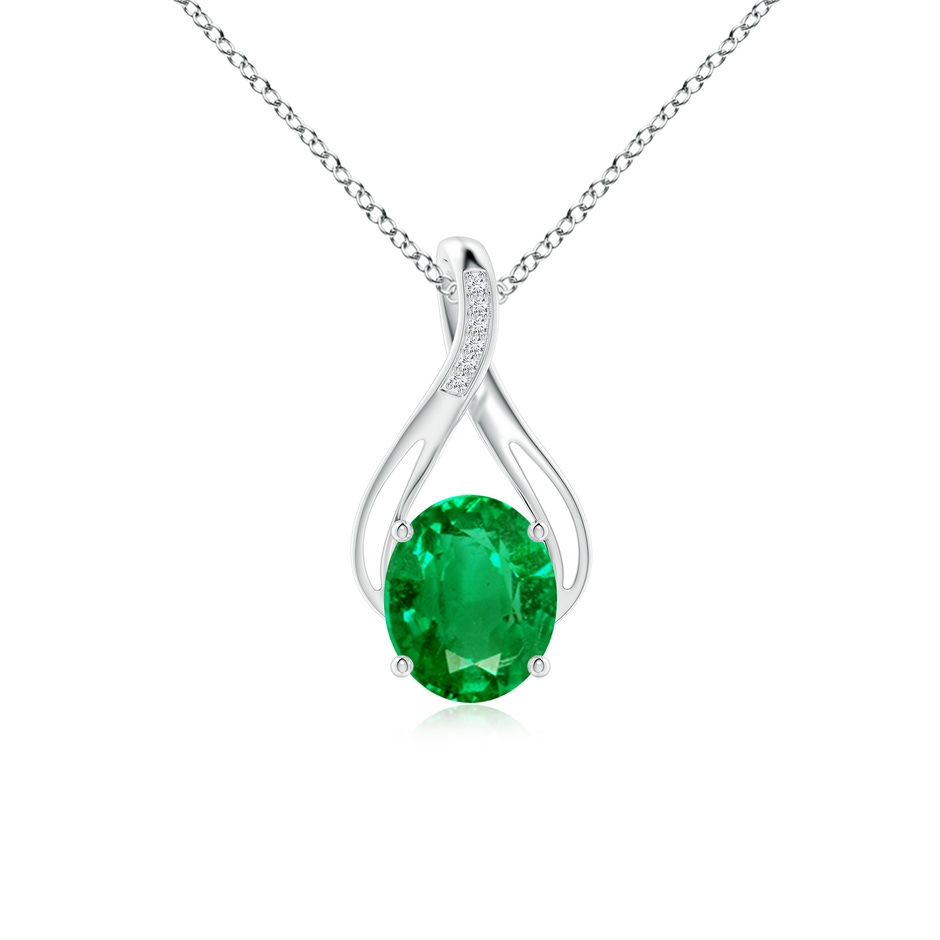 12x10mm AAA Oval Emerald Infinity Twist Pendant with Diamonds in White Gold 