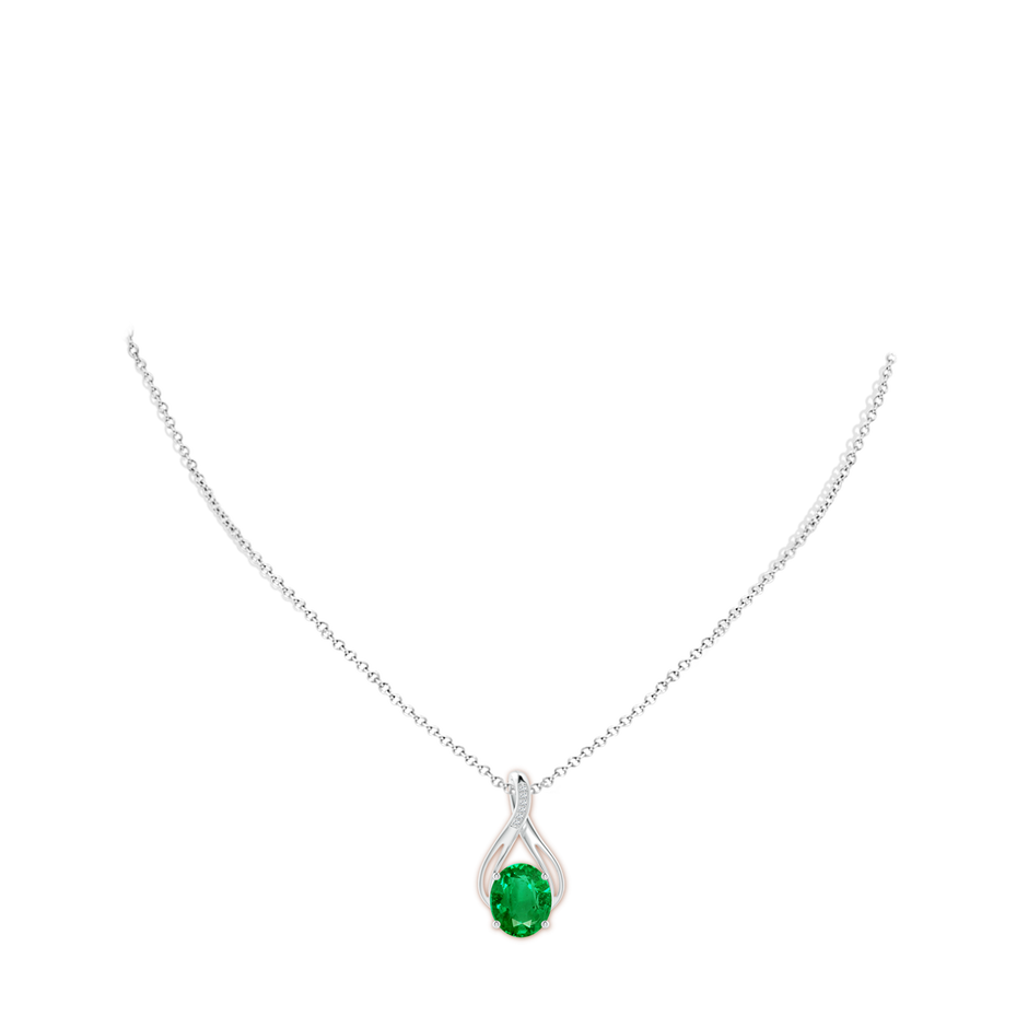 12x10mm AAA Oval Emerald Infinity Twist Pendant with Diamonds in White Gold pen