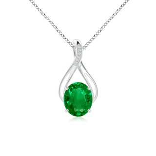12x10mm AAAA Oval Emerald Infinity Twist Pendant with Diamonds in P950 Platinum