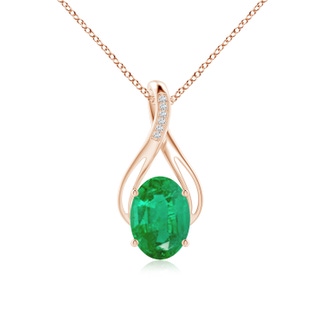 14x10mm AA Oval Emerald Infinity Twist Pendant with Diamonds in Rose Gold