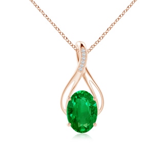 14x10mm AAAA Oval Emerald Infinity Twist Pendant with Diamonds in Rose Gold