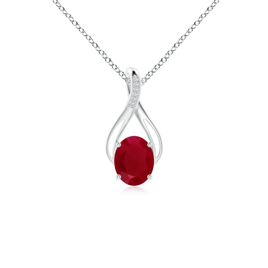 10x8mm AA Oval Ruby Infinity Twist Pendant with Diamonds in White Gold 