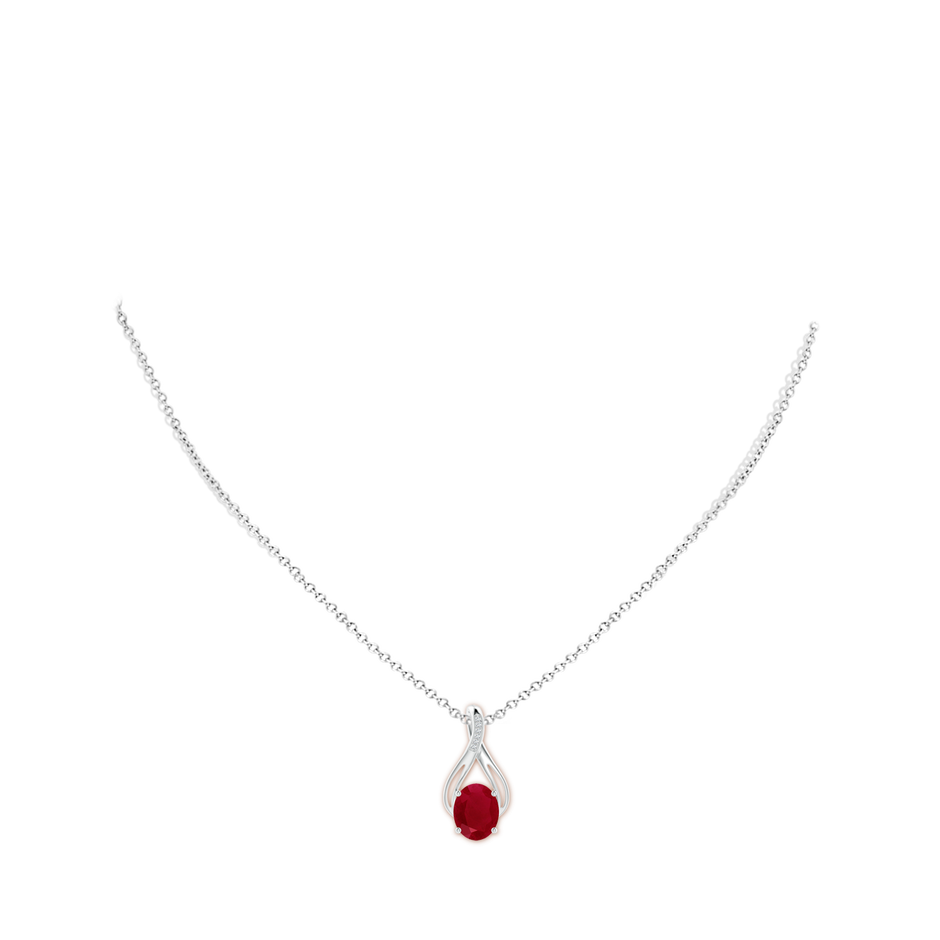 10x8mm AA Oval Ruby Infinity Twist Pendant with Diamonds in White Gold pen