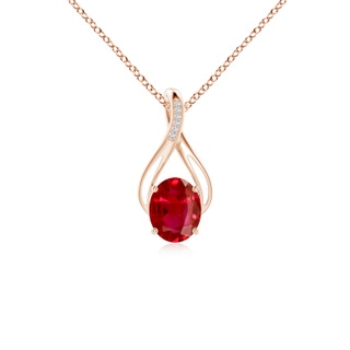 10x8mm AAA Oval Ruby Infinity Twist Pendant with Diamonds in Rose Gold