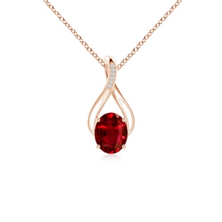 10x8mm AAAA Oval Ruby Infinity Twist Pendant with Diamonds in Rose Gold