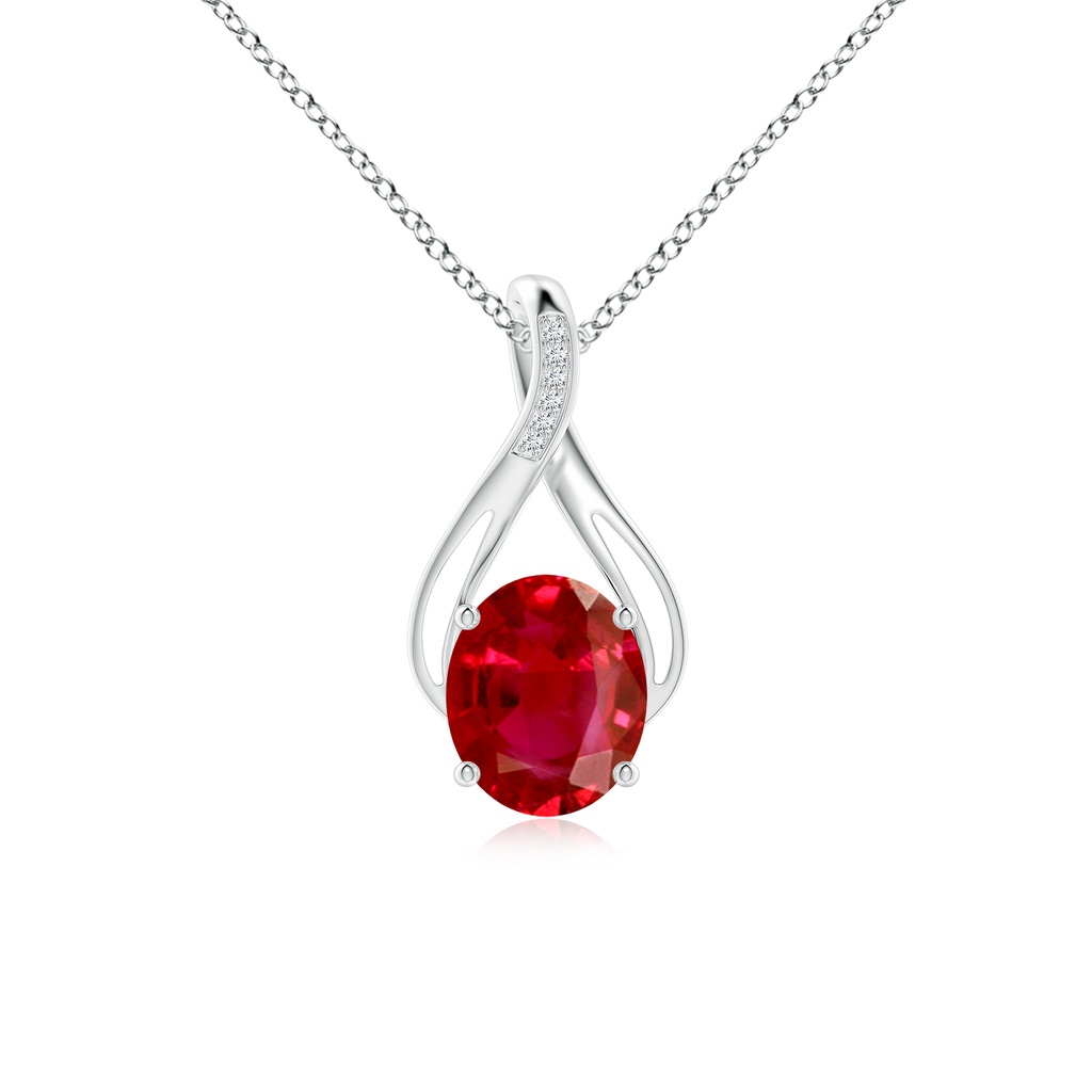 12x10mm AAA Oval Ruby Infinity Twist Pendant with Diamonds in White Gold