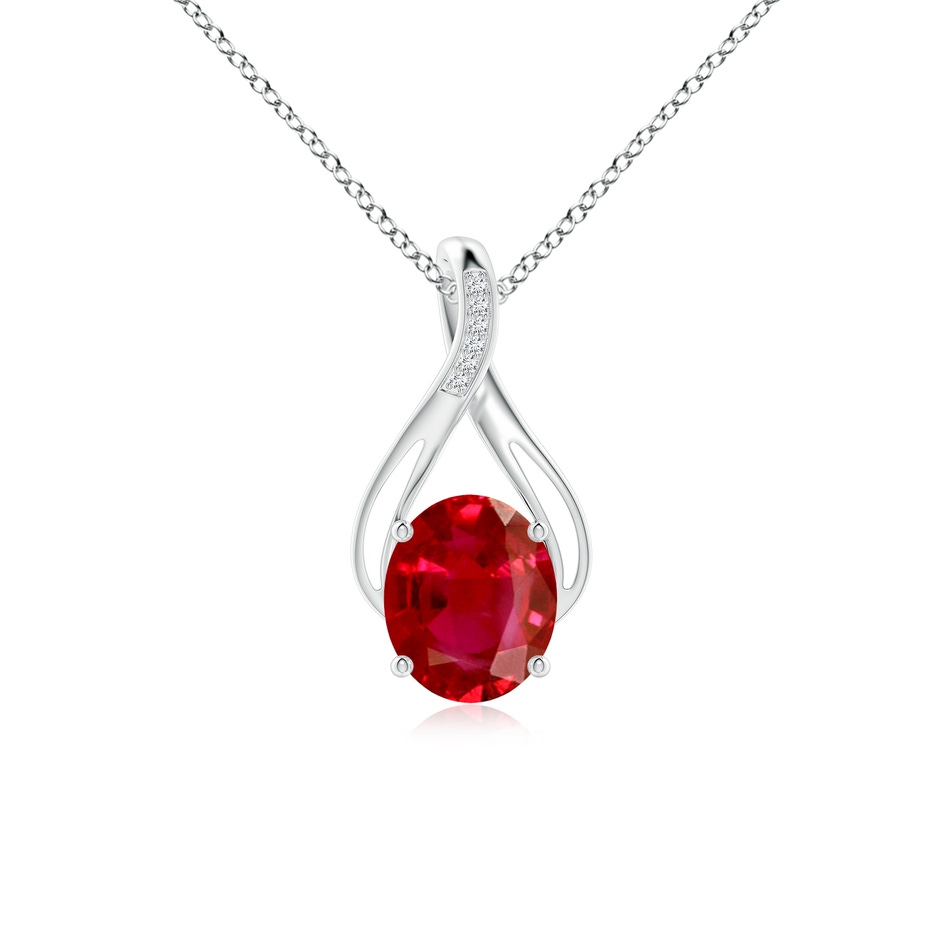 12x10mm AAA Oval Ruby Infinity Twist Pendant with Diamonds in White Gold 