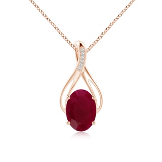 14x10mm A Oval Ruby Infinity Twist Pendant with Diamonds in Rose Gold