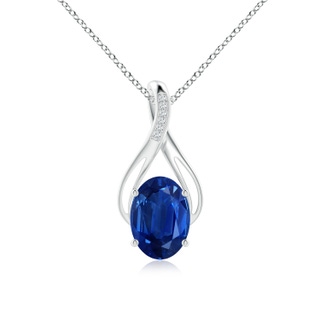 14x10mm AAA Oval Blue Sapphire Infinity Twist Pendant with Diamonds in P950 Platinum