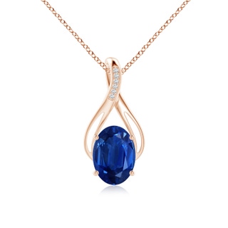 14x10mm AAA Oval Blue Sapphire Infinity Twist Pendant with Diamonds in Rose Gold