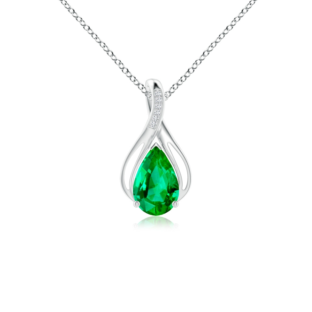 10x8mm AAA Pear Emerald Infinity Twist Pendant with Diamonds in White Gold