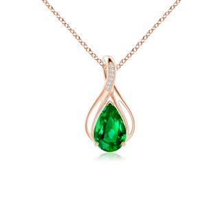 10x8mm AAAA Pear Emerald Infinity Twist Pendant with Diamonds in Rose Gold