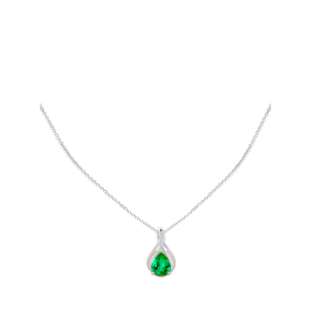 12x10mm AAA Pear Emerald Infinity Twist Pendant with Diamonds in White Gold pen