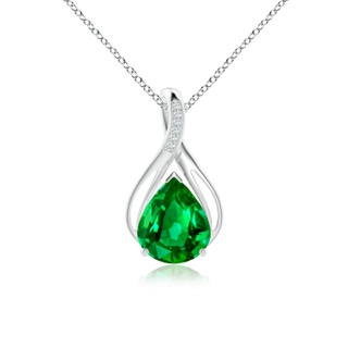 12x10mm AAAA Pear Emerald Infinity Twist Pendant with Diamonds in P950 Platinum