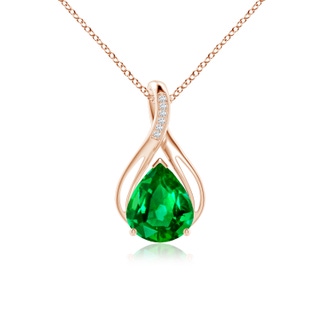 12x10mm AAAA Pear Emerald Infinity Twist Pendant with Diamonds in Rose Gold