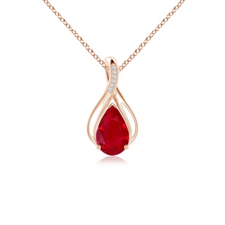 10x8mm AAA Pear Ruby Infinity Twist Pendant with Diamonds in Rose Gold