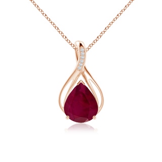 12x10mm A Pear Ruby Infinity Twist Pendant with Diamonds in Rose Gold