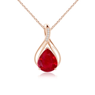 12x10mm AAA Pear Ruby Infinity Twist Pendant with Diamonds in Rose Gold