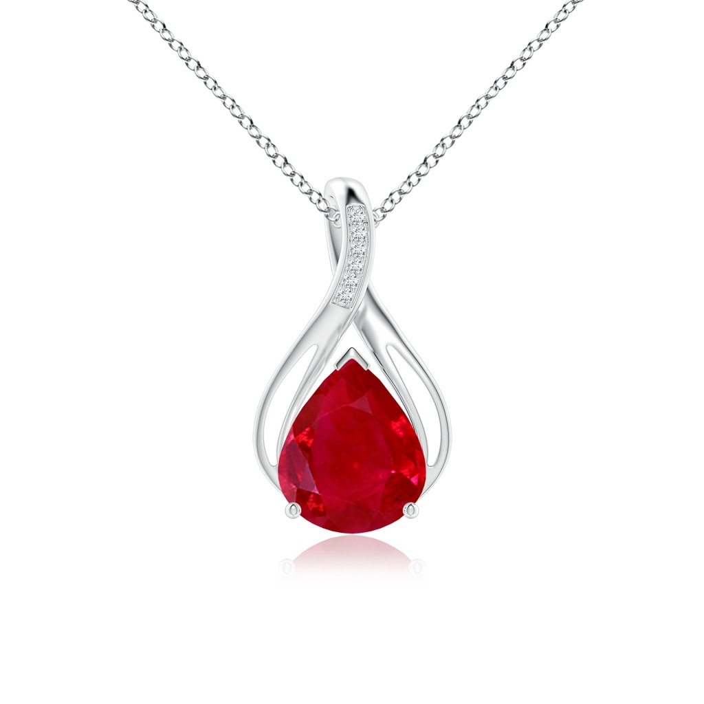 12x10mm AAA Pear Ruby Infinity Twist Pendant with Diamonds in White Gold