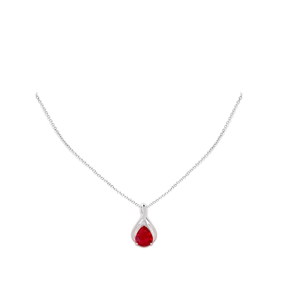 12x10mm AAA Pear Ruby Infinity Twist Pendant with Diamonds in White Gold pen