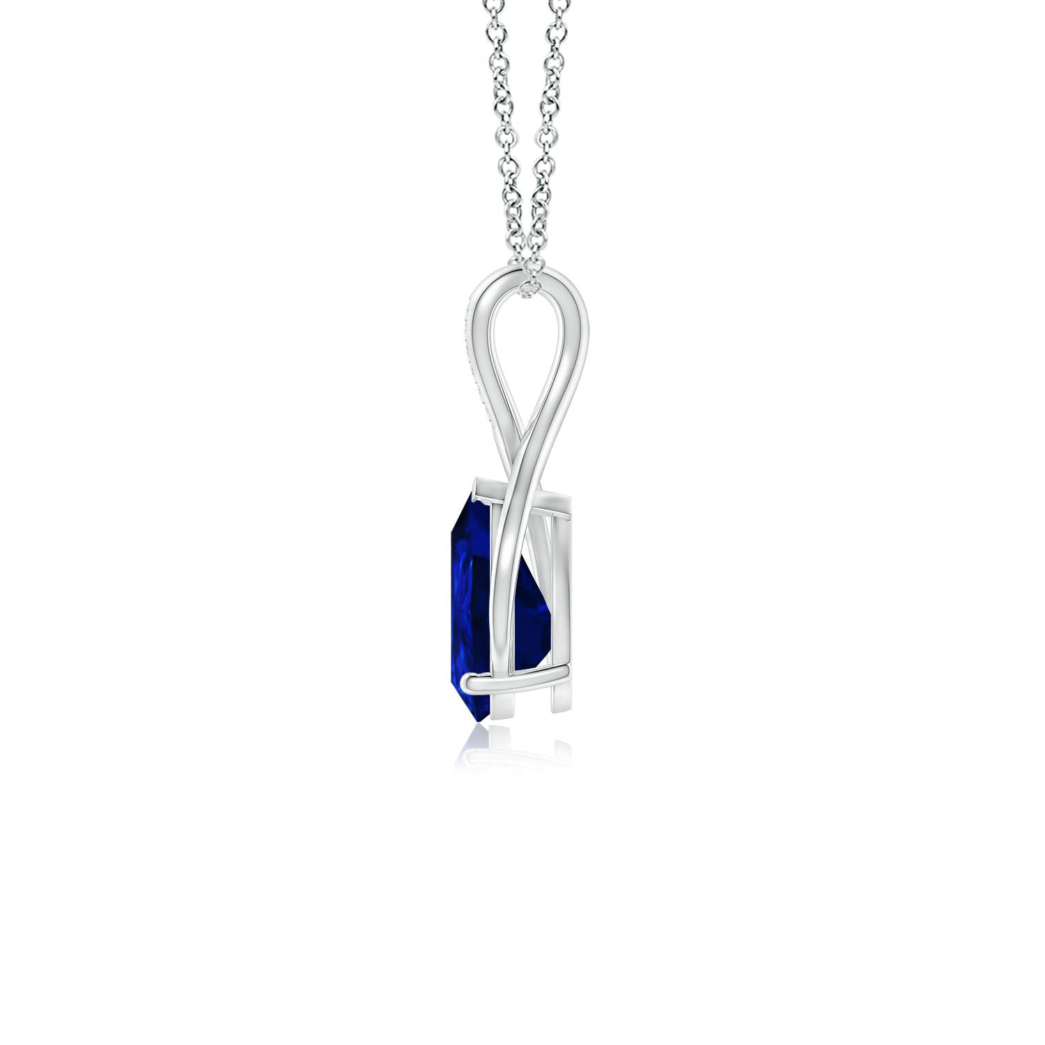 10x8mm AAAA Pear Blue Sapphire Infinity Twist Pendant with Diamonds in 18K White Gold