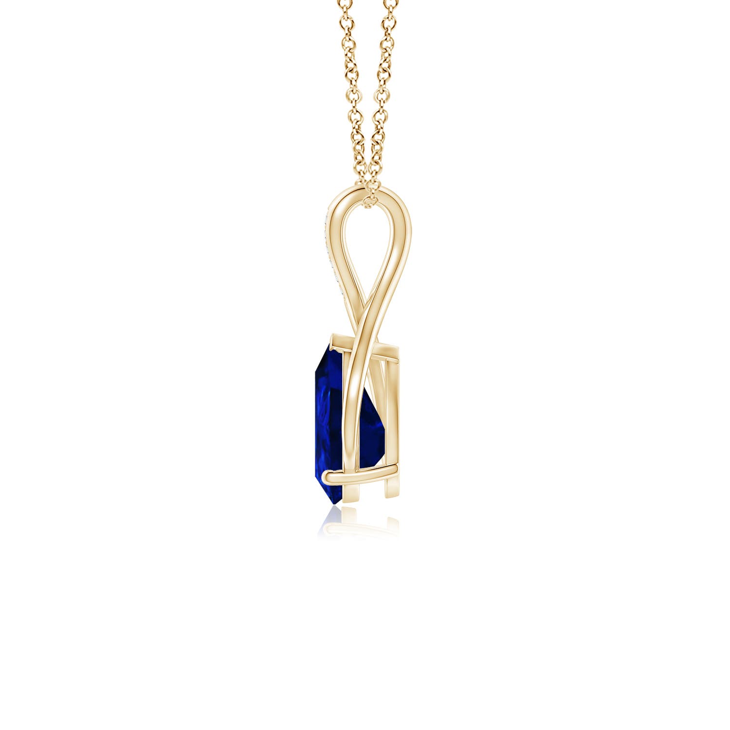 10x8mm AAAA Pear Blue Sapphire Infinity Twist Pendant with Diamonds in 18K Yellow Gold