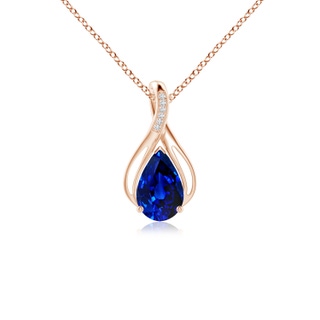 10x8mm Lab-Grown Pear Blue Sapphire Infinity Twist Pendant with Diamonds in 9K Rose Gold