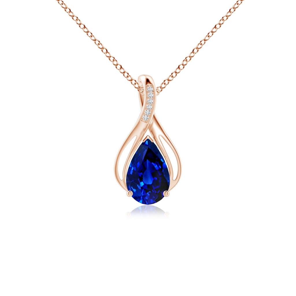 10x8mm Lab-Grown Pear Blue Sapphire Infinity Twist Pendant with Diamonds in Rose Gold