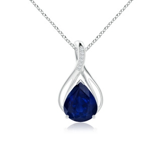 12x10mm AA Pear Blue Sapphire Infinity Twist Pendant with Diamonds in P950 Platinum