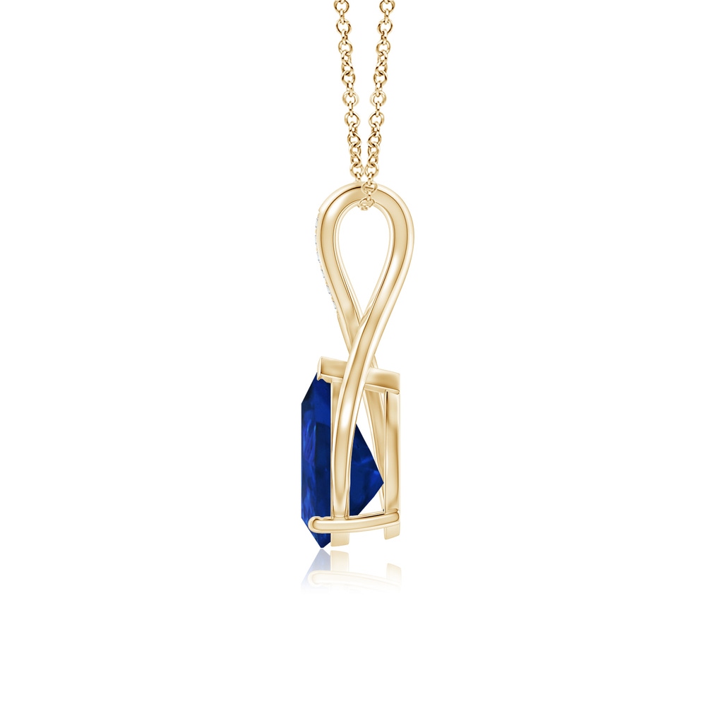 12x10mm AAA Pear Blue Sapphire Infinity Twist Pendant with Diamonds in Yellow Gold Side 199