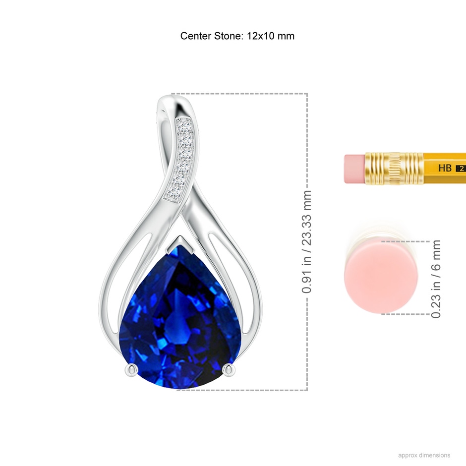 12x10mm Lab-Grown Pear Blue Sapphire Infinity Twist Pendant with Diamonds in P950 Platinum ruler