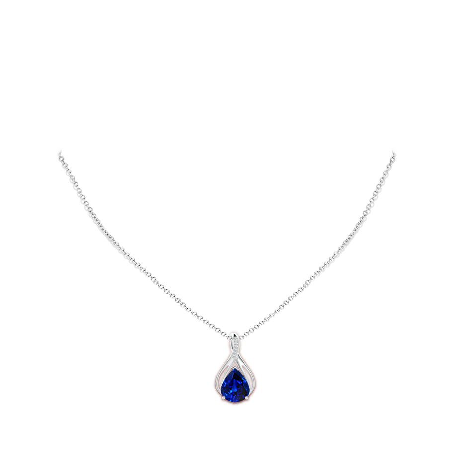 12x10mm Lab-Grown Pear Blue Sapphire Infinity Twist Pendant with Diamonds in P950 Platinum pen